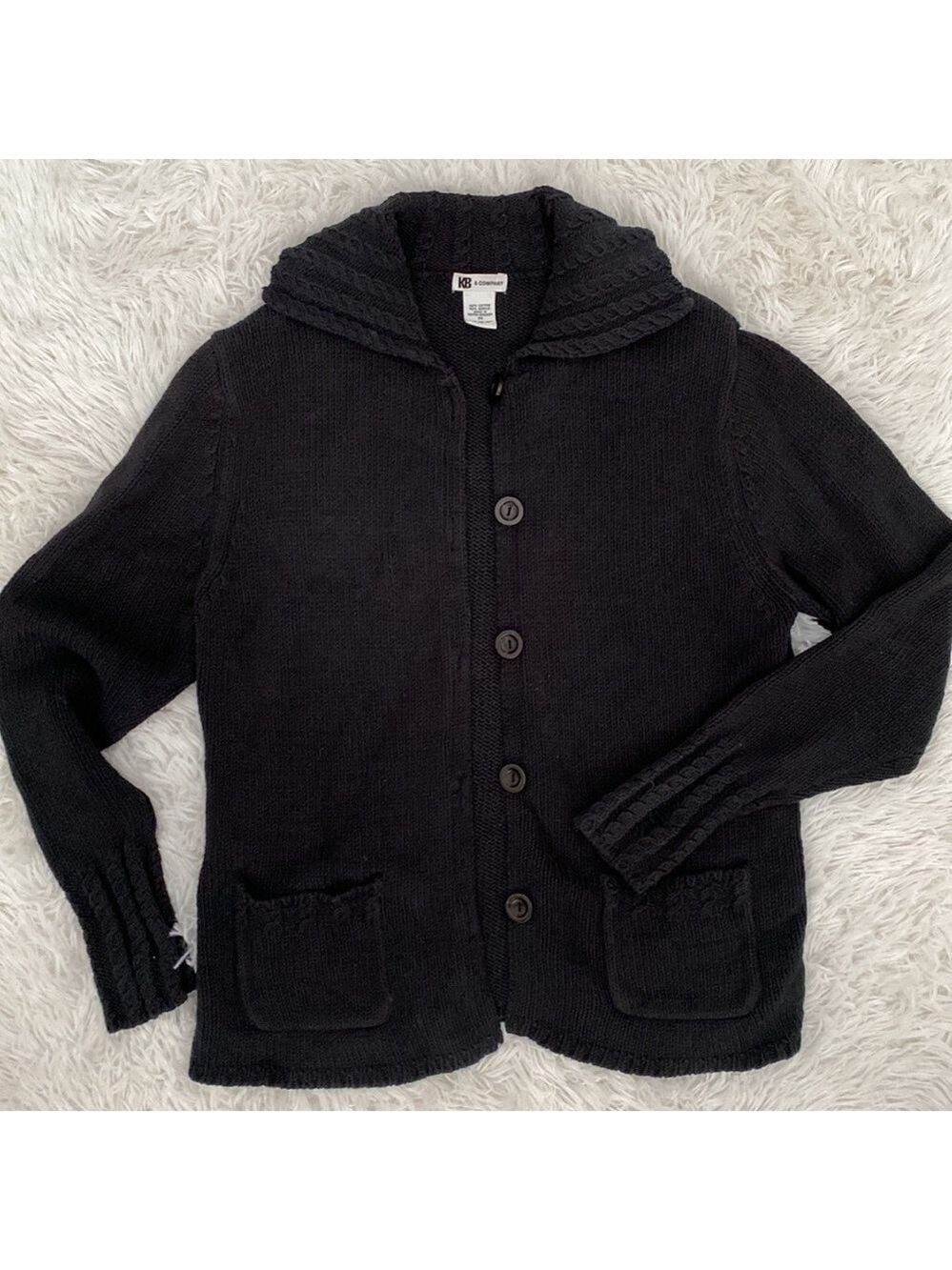 KB & company 90’s black cable knit button down cardigan - Picture 4 of 5